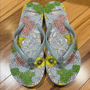 Tory Burch Floral Sandals - Blue and Green